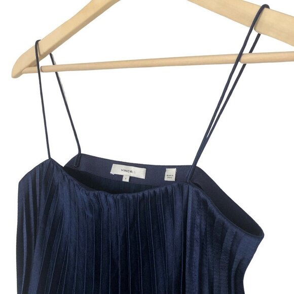 Vince Navy Accordion Pleated Square Neck Camisole Tank Top/Cami | Size Small - Picture 8 of 11